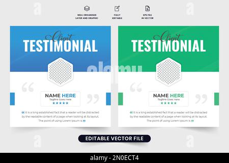 Testimonianza di revisione del cliente di affari con la sezione di preventivo. Revisione del feedback del cliente o modello di testimonianza. Il feedback del servizio clienti e la revisione del lavoro Illustrazione Vettoriale