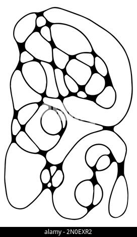 Illustrazione vettoriale dello schizzo di linee neurografiche. Astratto caotico sfondo di curve ondulate. Neuroart monocromatico disegnato a mano. Disegno cerebrale destro. C Illustrazione Vettoriale