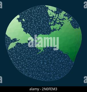 Concetto globale di affari del Internet. Proiezione stereografica Alaska modificata. Mappa verde a basso mondo poly con sfondo di rete. Potente globo connesso Illustrazione Vettoriale