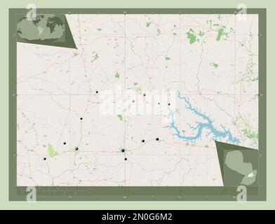 Caaguazu, dipartimento del Paraguay. Aprire la mappa stradale. Posizioni delle principali città della regione. Mappe delle posizioni ausiliarie degli angoli Foto Stock