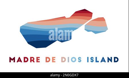 Mappa di madre de Dios Island. Mappa dell'isola con splendide onde geometriche nei colori rosso e blu. Vivida forma madre de Dios. Illustrazione vettoriale. Illustrazione Vettoriale