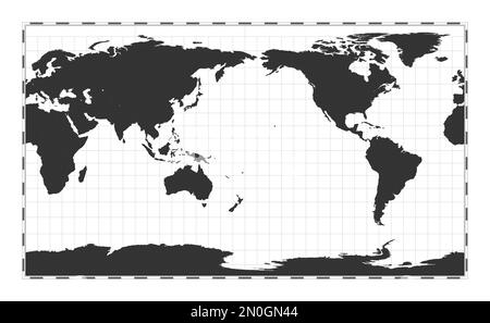 Mappa del mondo vettoriale. Proiezione cilindrica Patterson. Mappa geografica del mondo con linee di latitudine e longitudine. Centrato a 180deg longitudine. Vect Illustrazione Vettoriale