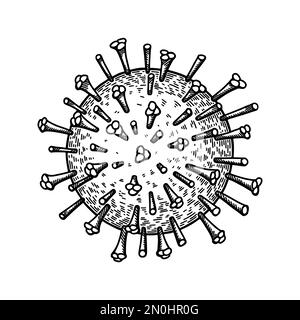 Virus dell'influenza isolato su sfondo bianco. Disegno a mano realistico dettagliato vettore scientifico illustrazione in stile di schizzo Illustrazione Vettoriale