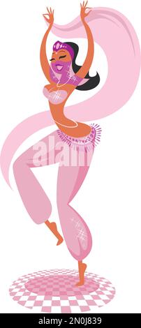 Bella ballerina del ventre in costume rosa. Carattere cartoon vettoriale piatto Illustrazione Vettoriale