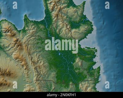 Agusan del sur, provincia delle Filippine. Mappa di altitudine colorata con laghi e fiumi Foto Stock