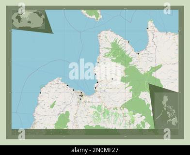 Misamis Oriental, provincia delle Filippine. Aprire la mappa stradale. Posizioni delle principali città della regione. Mappe delle posizioni ausiliarie degli angoli Foto Stock