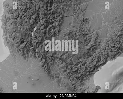 Nueva Vizcaya, provincia delle Filippine. Mappa in scala di grigi con laghi e fiumi Foto Stock