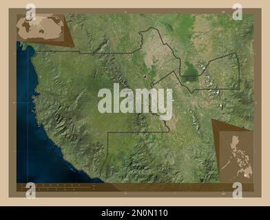 Sultan Kudarat, provincia delle Filippine. Mappa satellitare a bassa risoluzione. Mappe delle posizioni ausiliarie degli angoli Foto Stock