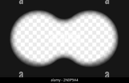 Modello di vista binoculare con campo di sfondo trasparente vuoto. Commando, spia, strumento ottico di caccia per la ricerca, il seguito, l'ingrandimento, l'esplorazione, l'indagine. Illustrazione realistica vettoriale Illustrazione Vettoriale