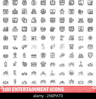 100 icone di intrattenimento. Illustrazione di 100 icone di intrattenimento set vettoriale isolato su sfondo bianco Illustrazione Vettoriale