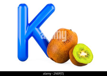Kids ABC, lettera K con kiwifruits. 3D rendering isolato su sfondo bianco Foto Stock