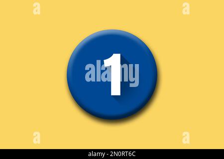 1 - uno - numero di calendario sull'icona blu con ombra lunga e sfondo giallo Foto Stock