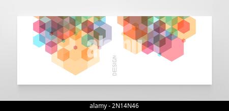 Modello di design della copertina. Sfondo geometrico astratto. Disegno trasparente di 3D cubi ed esagoni. Illustrazione vettoriale per striscioni, volantini, poster o. Illustrazione Vettoriale