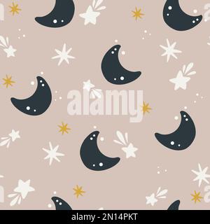 Vivaio modello senza giunture con pianeti e stelle. Sfondo vettoriale con gli elementi carino dell'acquazzone del bambino in mano-disegnata semplice. Illustrazione Vettoriale