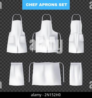 Cuoco culinario realistico grembiuli icona set bianco diversi tipi e generi vettore illustrazione Illustrazione Vettoriale
