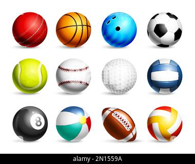 Realisticamente sport palla icona set palle per rugby baseball basket calcio biliardo e altri giochi vettore illustrazione Illustrazione Vettoriale