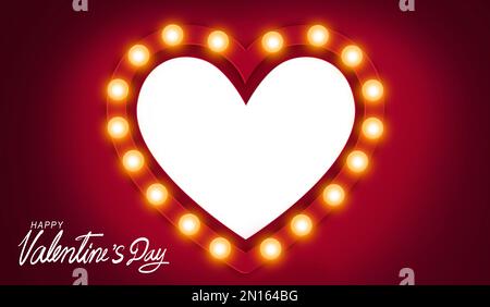 Le finestre a forma di cuore decorate con luci incandescenti brillano sulla notte di San Valentino. Per la storia d'amore di San Valentino. Foto Stock