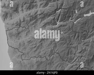 Braga, distretto del Portogallo. Mappa in scala di grigi con laghi e fiumi Foto Stock