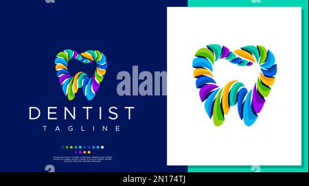 Astratto colorful dentale logo design vettore. Modello moderno con logo Tooth. Illustrazione Vettoriale