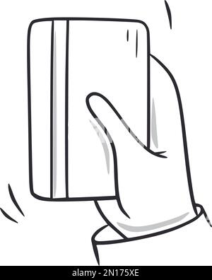 Carta di credito di tenere mano doodle. Icona dello stile di schizzo disegnato a mano sulla carta bancaria. pagamento bancario fumetto doodle disegnato concetto. Illustrazione vettoriale Illustrazione Vettoriale