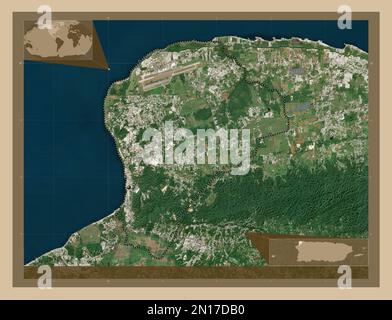 Aguadilla, comune di Puerto Rico. Mappa satellitare a bassa risoluzione. Mappe delle posizioni ausiliarie degli angoli Foto Stock