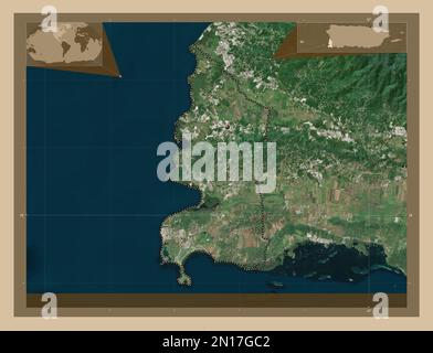 Cabo Rojo, comune di Puerto Rico. Mappa satellitare a bassa risoluzione. Mappe delle posizioni ausiliarie degli angoli Foto Stock