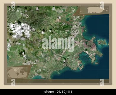 Ceiba, comune di Puerto Rico. Mappa satellitare ad alta risoluzione. Mappe delle posizioni ausiliarie degli angoli Foto Stock