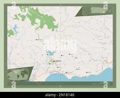 Patillas, comune di Puerto Rico. Aprire la mappa stradale. Località e nomi delle principali città della regione. Mappe delle posizioni ausiliarie degli angoli Foto Stock