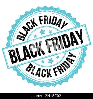 TESTO DEL BLACK FRIDAY scritto su un cartello con timbro rotondo blu-nero Foto Stock