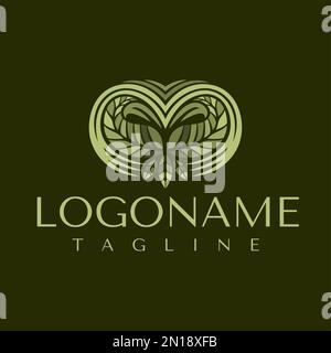 Modello con logo Leaf M Letter. Lettera naturale logo M vettore di branding. Illustrazione Vettoriale