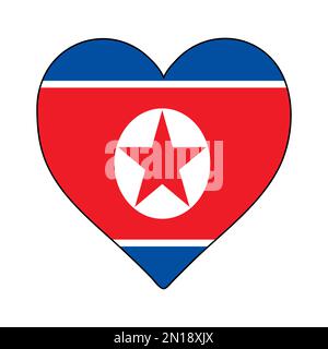 Corea del Nord Heart Shape Flag. Ama la Corea del Nord. Visita della Corea del Nord. Asia. Corea. Disegno grafico dell'illustrazione vettoriale. Illustrazione Vettoriale