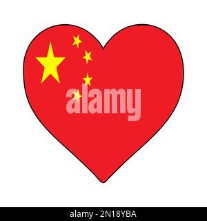 China Heart Shape Flag. Amate la Cina. Visita la Cina. Asia. Disegno grafico dell'illustrazione vettoriale. Illustrazione Vettoriale