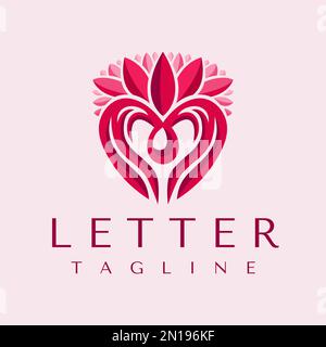 Elegante modello floreale con logo M Letter. Vettore grafico del logo Flower M. Illustrazione Vettoriale