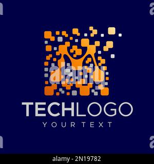Logo digitale M letter. Modello grafico moderno con logo pixel M. Illustrazione Vettoriale