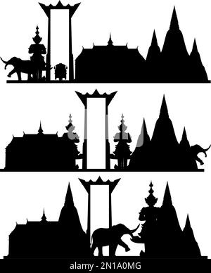 Punto di riferimento turistico della Thailandia con illustrazione della silhouette Illustrazione Vettoriale