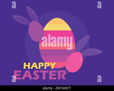 Uovo di Pasqua e coniglietto orecchie in uno stile futuristico 80s. Buon banner pasquale in stile synthwave e retrofwave. Design per cartoline, biglietti d'auguri, poster. Illustrazione Vettoriale