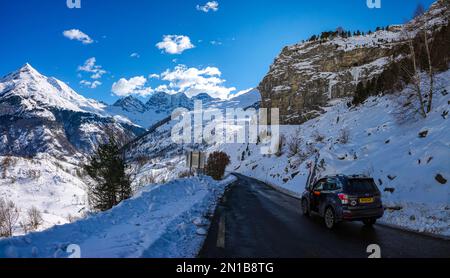 Tempo invernale a Luz-Ardiden, Pirenei francesi, zona sciistica Francia Foto Stock