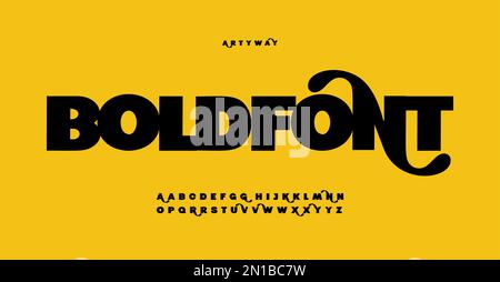 Alfabeto grasso grassetto, lettere di serif opulente fantasia, carattere creativo per il marchio squisito freddo, il lettering, il titolo. Divertente cartografia per film musicali Illustrazione Vettoriale
