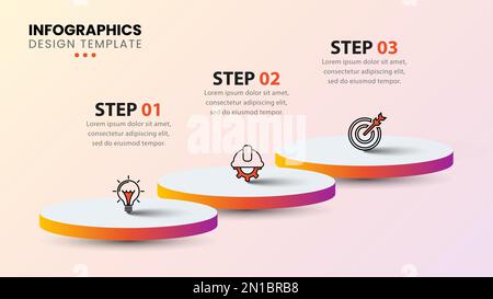 Modello infografico con icone e 3 opzioni o passaggi. Pilastri. Può essere utilizzato per il layout del flusso di lavoro, il diagramma, il banner, il webdesign. Illustrazione vettoriale Illustrazione Vettoriale