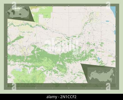 Cecenia, repubblica di Russia. Aprire la mappa stradale. Mappe delle posizioni ausiliarie degli angoli Foto Stock