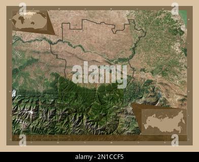 Cecenia, repubblica di Russia. Mappa satellitare a bassa risoluzione. Mappe delle posizioni ausiliarie degli angoli Foto Stock