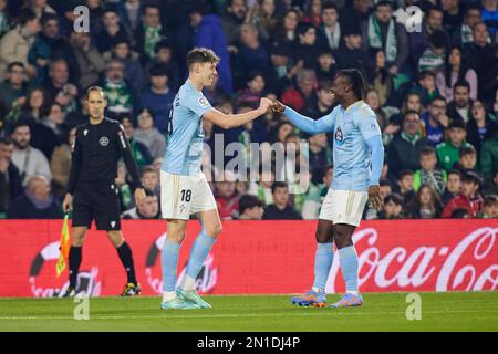 Jorgen Strand Larsen di RC Celta de Vigo celebra un gol 0-1 durante il campionato spagnolo la Liga calcio match tra Real Betis e RC Celta de Vigo il 4 febbraio 2023 allo stadio Benito Villamarin di Siviglia, Spagna - Foto: Joaquin Corchero/DPPI/LiveMedia Foto Stock