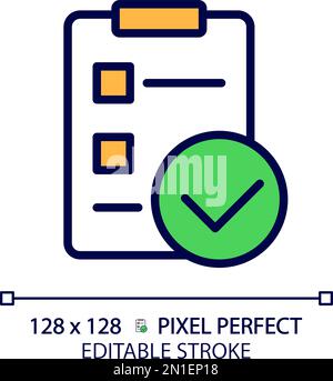 Elenco di controllo con segni di spunta pixel Perfect RGB icona di colore Illustrazione Vettoriale