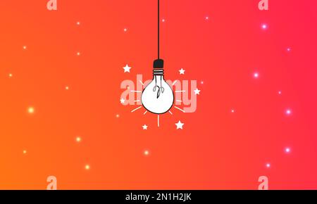 Moderna lampadina vettoriale e icona a stelle su sfondo magenta e arancione sfumato. Concetto di idea innovativa, concetti creativi Illustrazione Vettoriale