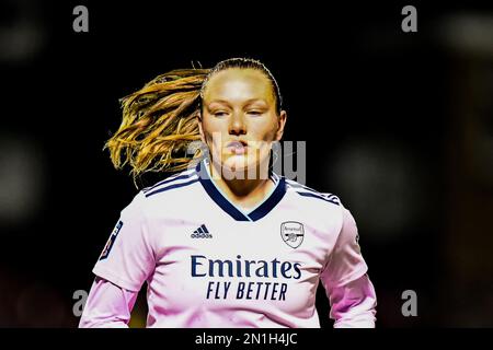 Dagenham, Inghilterra, 04 2023 febbraio: Frida Maanum (12 Arsenal) durante il gioco della Super League delle donne fa di Barclays tra West Ham United e Arsenal a Dagenham e il Chigwell Construction Stadium di Redbridge. (K Hodgson/SPP) Foto Stock