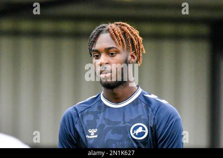 Swansea, Galles. 4 febbraio 2023. Laquay Coleman di Millwall durante il gioco della Professional Development League tra Swansea City Under 18 e Millwall Under 18 alla Swansea City Academy di Swansea, Galles, Regno Unito, il 4 febbraio 2023. Credit: Duncan Thomas/Majestic Media. Foto Stock