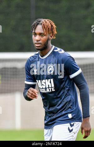 Swansea, Galles. 4 febbraio 2023. Laquay Coleman di Millwall durante il gioco della Professional Development League tra Swansea City Under 18 e Millwall Under 18 alla Swansea City Academy di Swansea, Galles, Regno Unito, il 4 febbraio 2023. Credit: Duncan Thomas/Majestic Media. Foto Stock