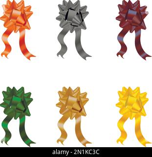 Set di elementi decorativi con fiocchi e nastri per patry e regali per Halloween, Ringraziamento, Natale e compleanno Illustrazione Vettoriale