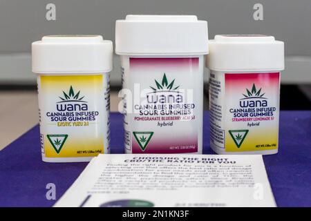 Detroit, Michigan - le gommie Cannabis sono esposte al Cloud Cannabis, che serve clienti ricreativi e medici. Foto Stock