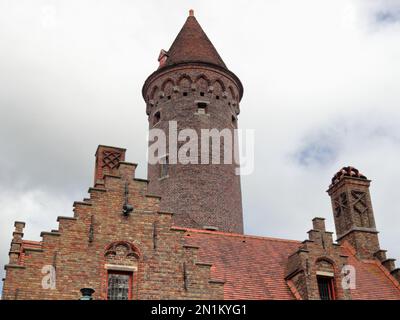 Architettura medievale di Bruges nelle Fiandre, Belgio Foto Stock